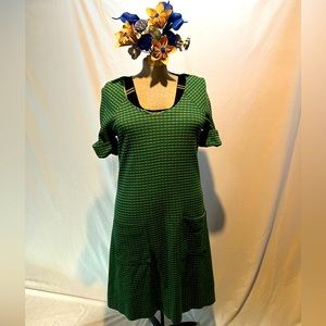 Vintage! 60s/70s double knit poly a-line dress with pockets.